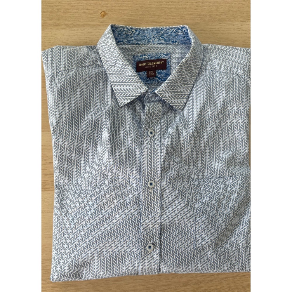 Johnston & Murphy Mens XXL Blue Geometric Micro Print Long Sleeve Button Shirt